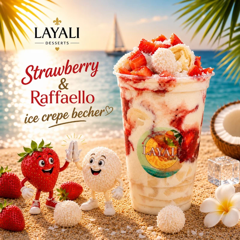 Strawberry & raffaello ice crepe becher