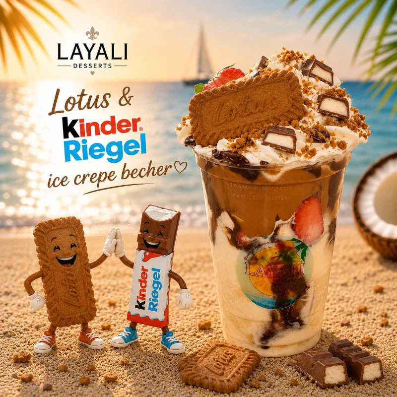 Lotus & kinder riegel ice crepe becher