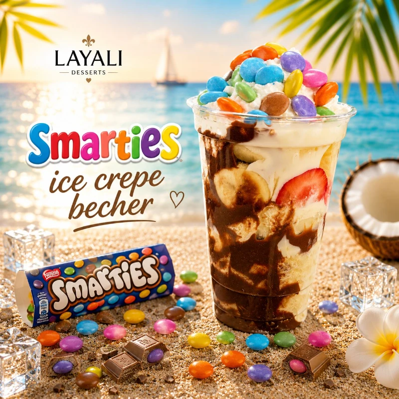 Smarties ice crepe becher